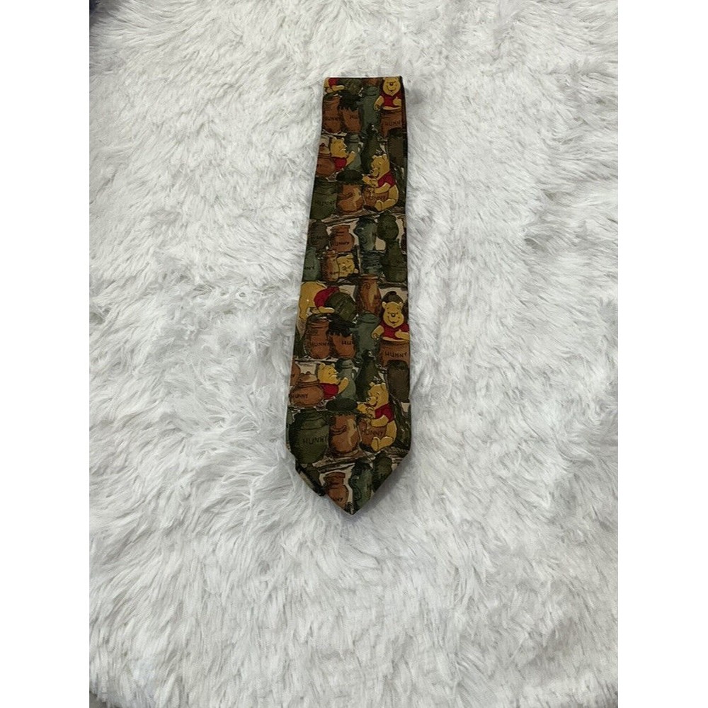 Vintage The Disney Store 100% Silk Winnie the Pooh Necktie Cartoon Hunny Pot